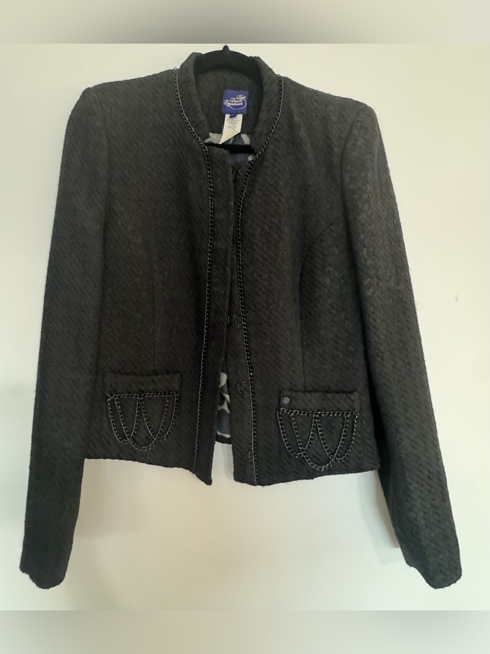 NWOT- Denim Department Black Tweed Jacket with Chain Trim | Size Large |